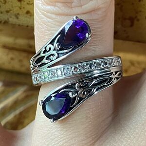African Amethyst Sterling Silver Bypass Ring Size 6